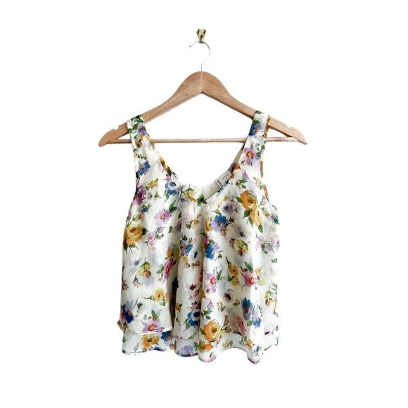 Passport Floral Tank Self-Lined V-Neck Women's S Polyester - Picture 1 of 5